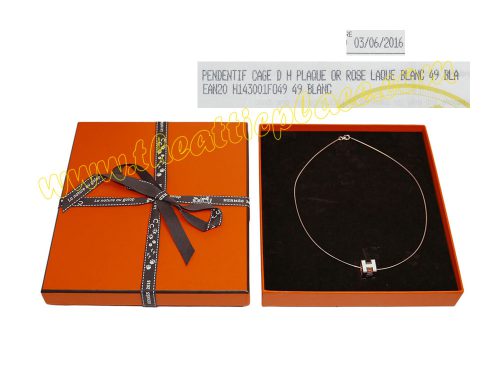 Hermes Pendentif Cage D H Plaque Blanc Rose Laque-0
