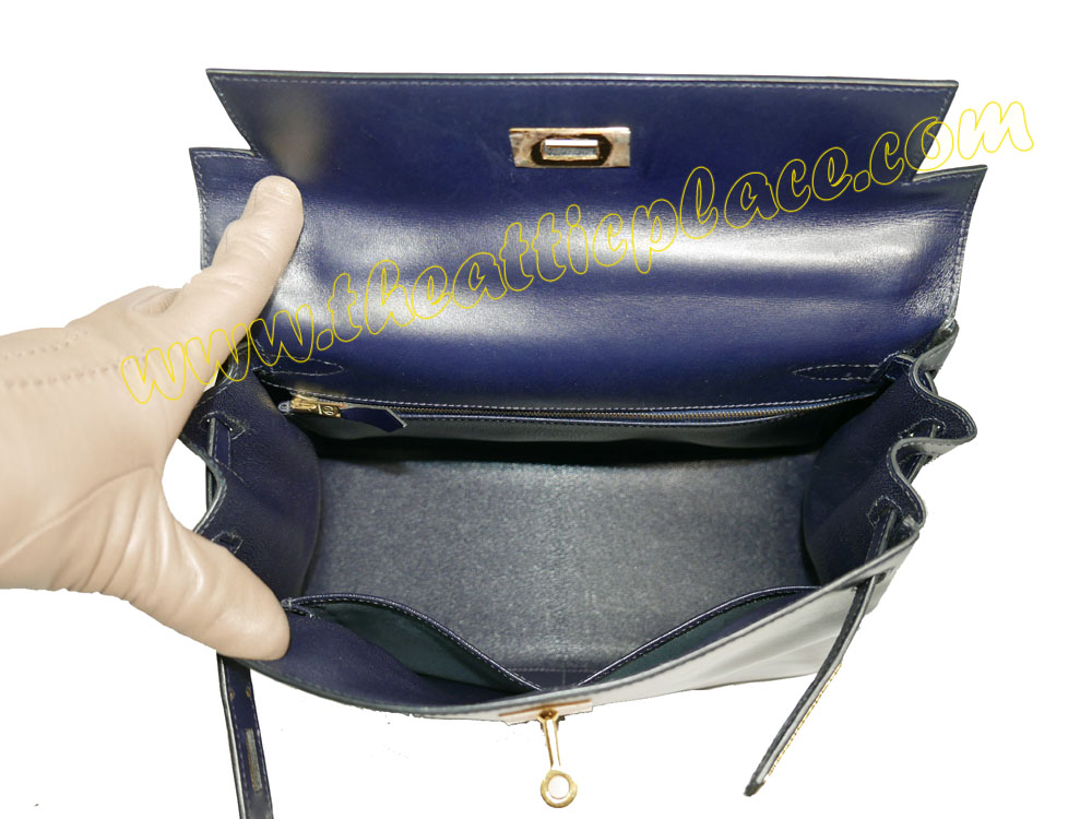Hermes Kelly 28 Vintage Box Leather Stamp B Blue Indigo Gold Hardware w Strap-39275 Hermes Kelly 28 Vintage Box Leather Stamp B Blue Indigo Gold Hardware w Strap-39275
