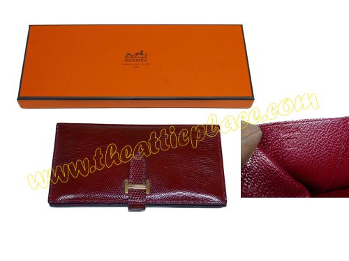 Hermes Bearn Wallet O Stamp Lizard Rough H Gold Hardware-0