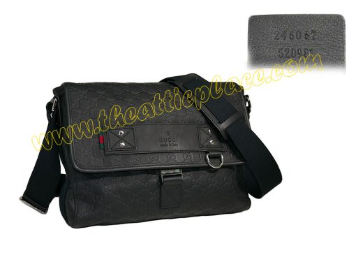 Gucci 246067 Matte Black GG Messenger Bag-0