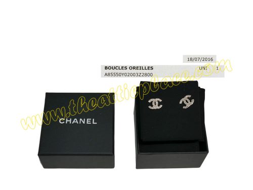 Chanel A85550Y Gold CC Logo with White Rhinestones Studs/ Pierce Earrings -0