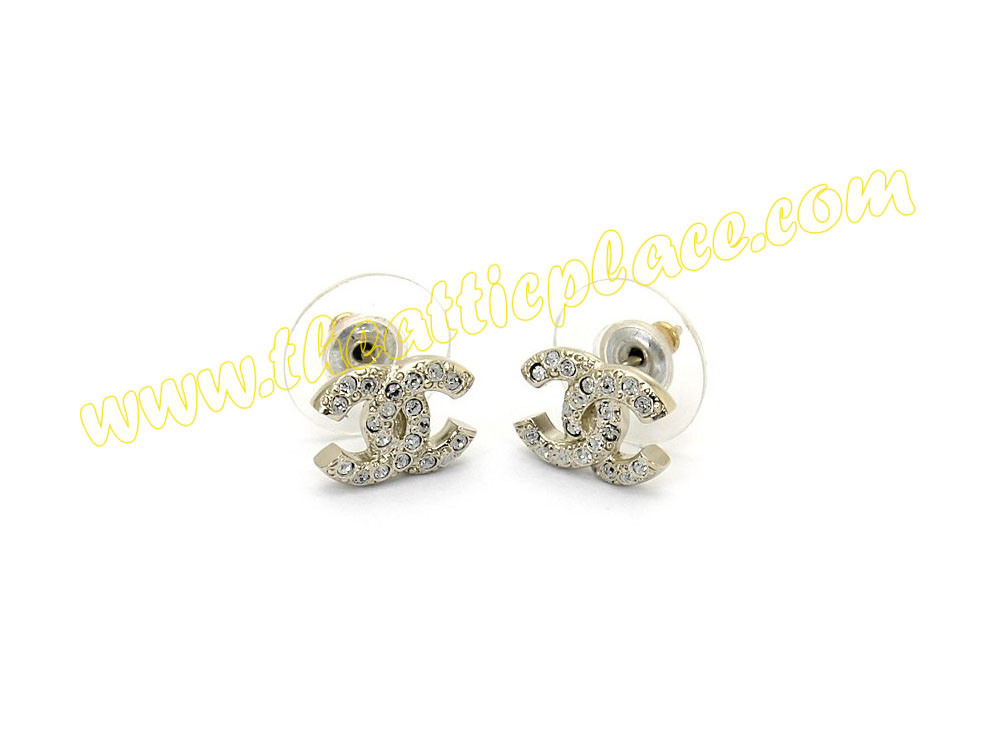 Chanel A85550Y Gold CC Logo with White Rhinestones Studs/ Pierce Earrings -39517 Chanel A85550Y Gold CC Logo with White Rhinestones Studs/ Pierce Earrings -39517