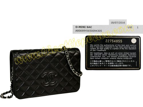 Chanel A80699Y Black Caviar 22754855 Diamond CC Quilted Leather Wallet On Chain Silver Hardware-0