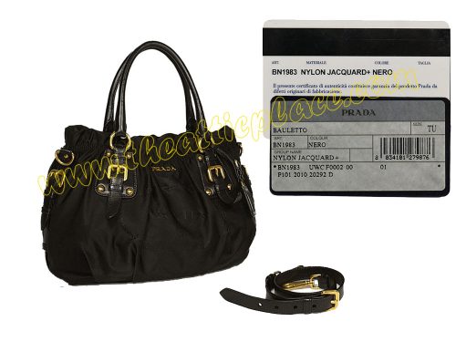 Prada BR1983 Black Tessuto Logo Jacquard Tote with Strap Tote-0