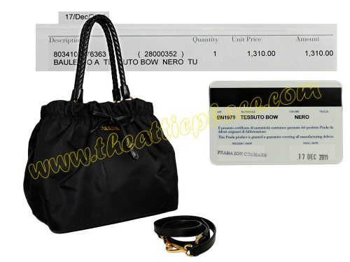 Prada BN1970 Black Tessto Bow Bag with Strap-0