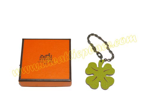 Hermes Clove Leaf Vert Anis/ Orange Flower Bag Charm/ Key Holder for Birkin/ Kelly / Lindy-0