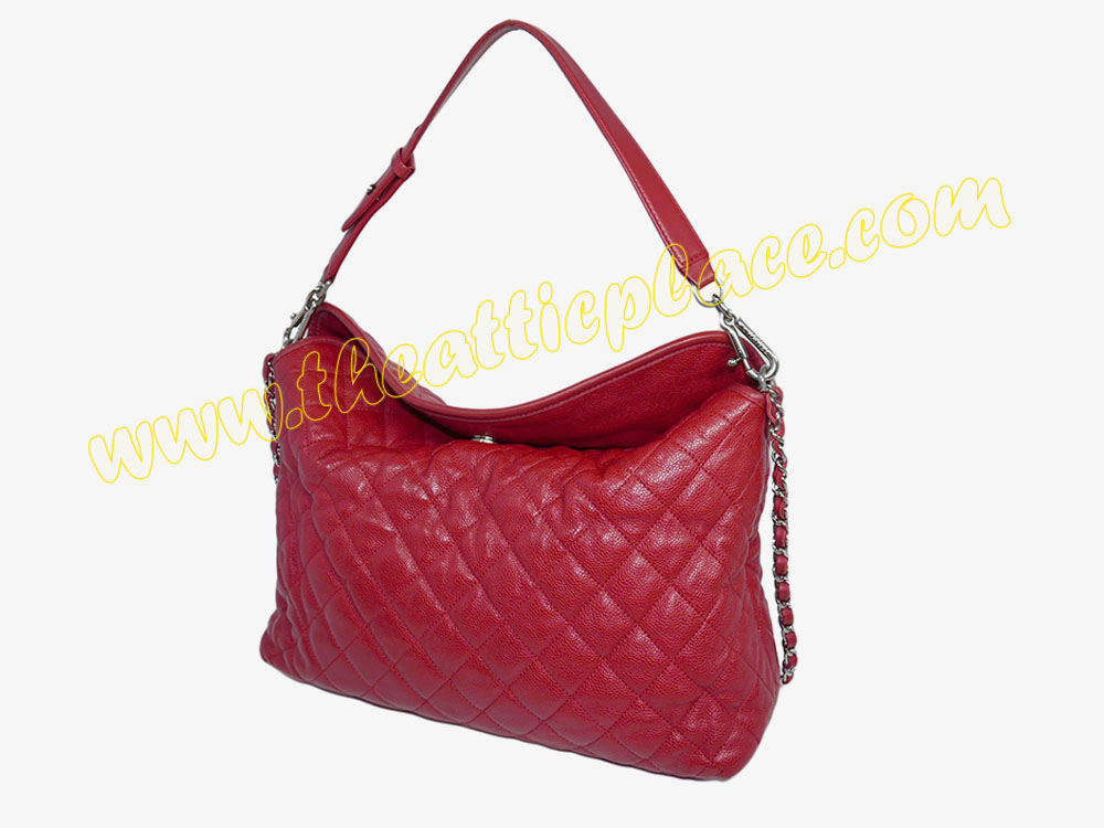 Chanel 17654881 Red Caviar Distressed Flap Hobo Shopping 2- Way Bag-40128 Chanel 17654881 Red Caviar Distressed Flap Hobo Shopping 2- Way Bag-40128