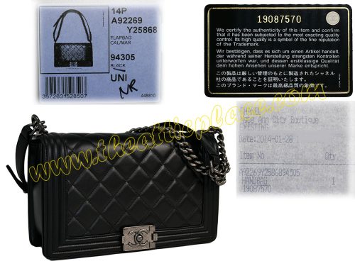 Chanel 19087570 Boy Chanel Flap Bag in Black Lambskin " New Medium " Size Ruthenium Aged Hardware-0