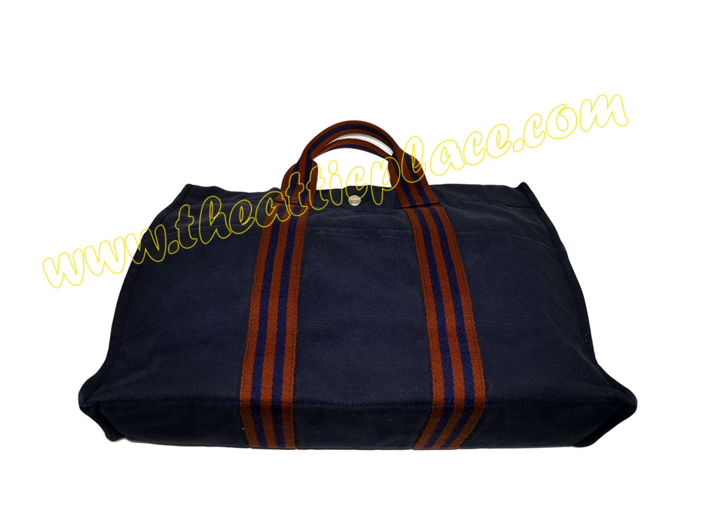 Hermes Blue / Red Canvas Herline MM Tote -40133 Hermes Blue / Red Canvas Herline MM Tote -40133