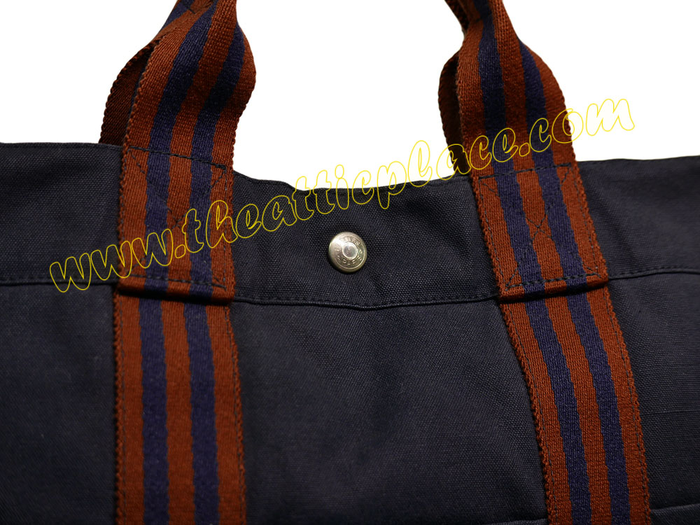 Hermes Blue / Red Canvas Herline MM Tote -40135 Hermes Blue / Red Canvas Herline MM Tote -40135