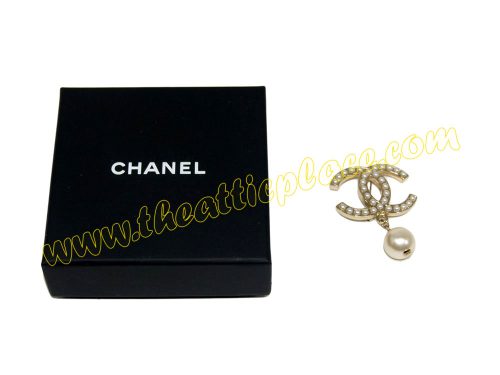 Chanel Pearl Double C with Dangling Pearl Brooch-0