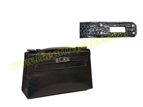 SUPER RARE ! Hermes Black Lizard Kelly Pochette I Stamp Palladium Hardware-0