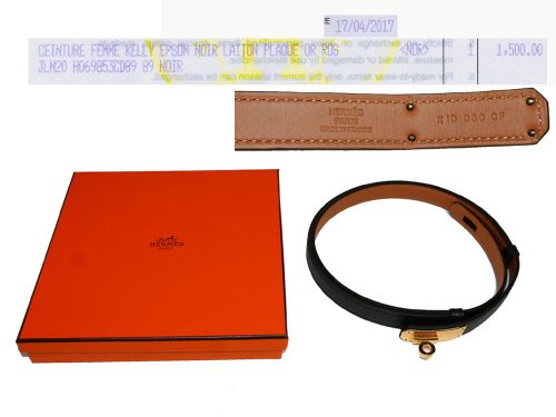 Hermes Kelly Belt 18mm Black Epsom Gold Hardware - One Size-0