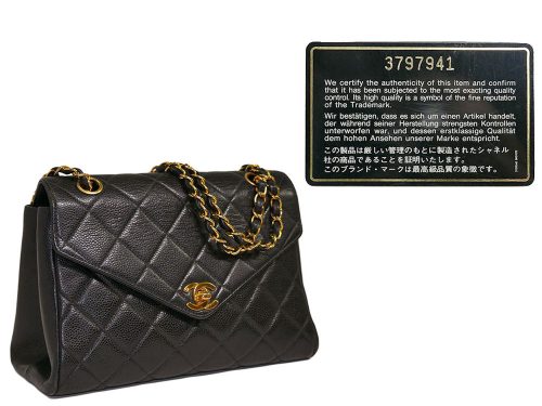 Chanel 3797991 Black Caviar Vintage Classic Double Flap Gold Hardware 2-way bag-0