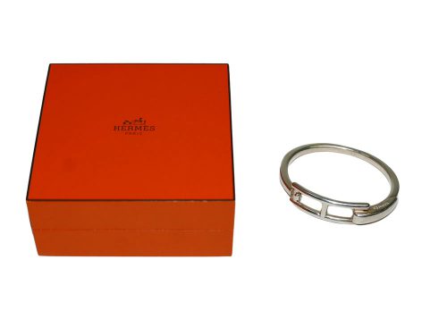 Hermes Clap in Silver 925 Bangle Signature H Buckle in LG Size-0