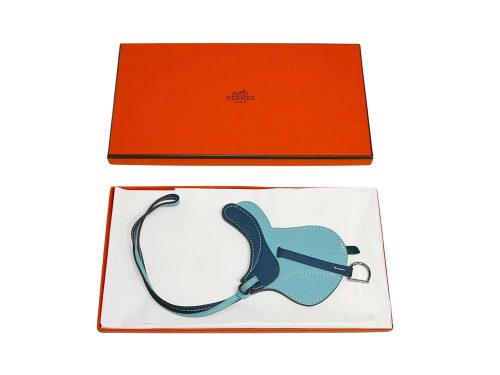 Hermes Sac Saddle 32mm Paddock Bleu Orscur/ Prusse Bag Charm-0
