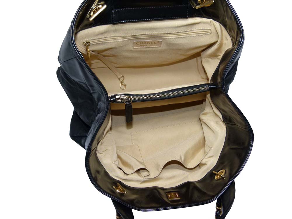 Chanel 12P 16033378 Black Velvet / Supple Calf Shopping Tote w Double Chain Mat Gold Hardware-27864 Chanel 12P 16033378 Black Velvet / Supple Calf Shopping Tote w Double Chain Mat Gold Hardware-27864