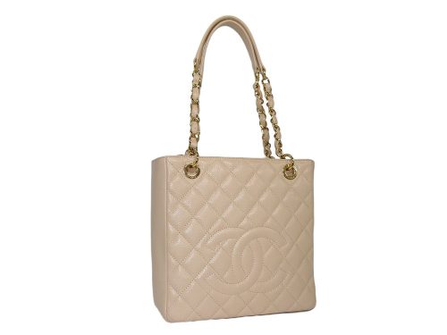 Chanel14122958 Beige Caviar Classic Petit Shopping Tote with " 31 Rue Cambon" on Gold Hardware-0