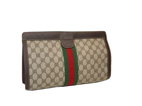 Gucci Vintage Brown GG Signature Web Cosmetic Pouch Large -0