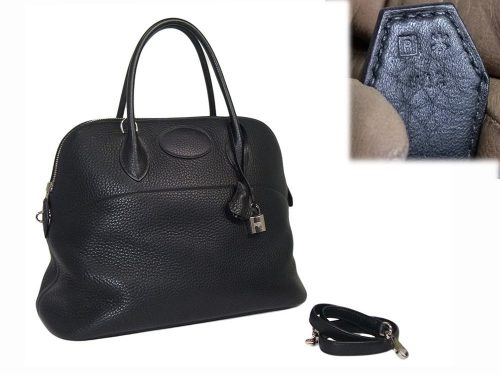 Hermes Black R Stamp Bolide 35cm Clemence Leather Tote with Strap-0