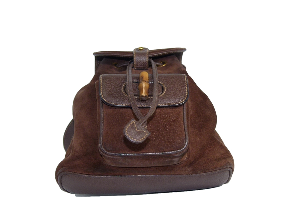 Gucci Vintage Classic Bamboo Brown Suede Backpack Small -31171 Gucci Vintage Classic Bamboo Brown Suede Backpack Small -31171