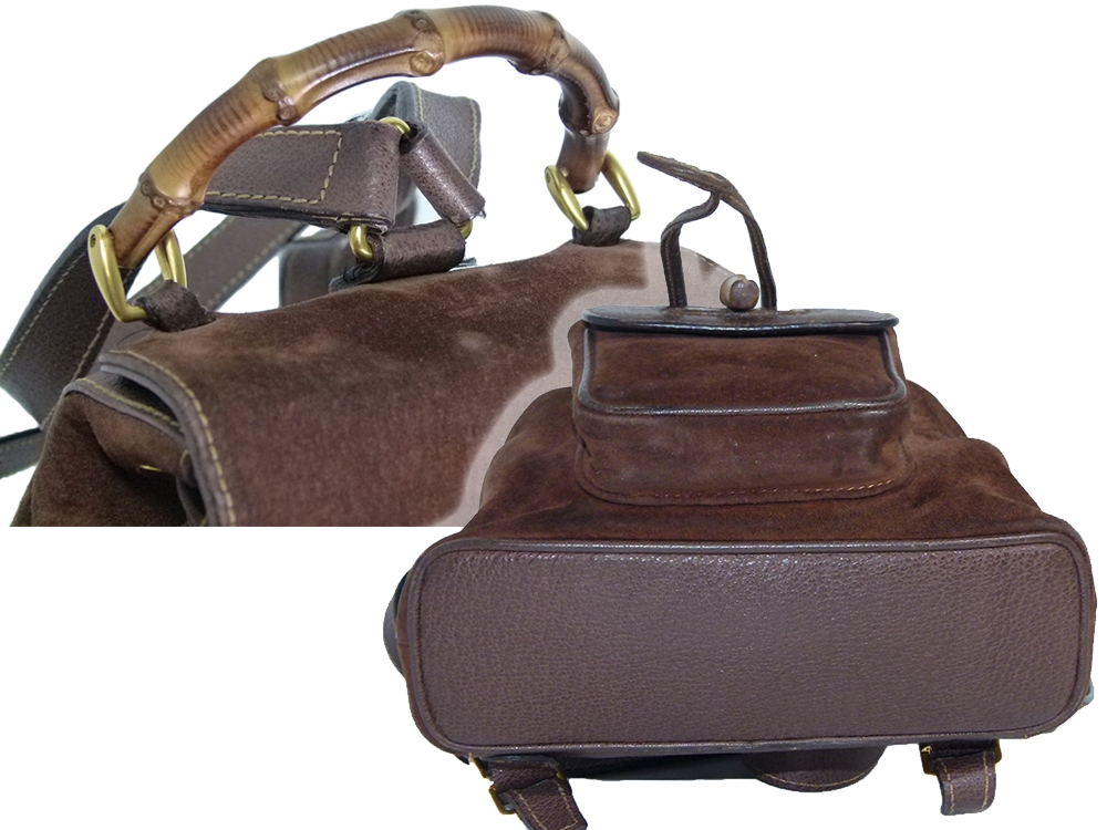 Gucci Vintage Classic Bamboo Brown Suede Backpack Small -31173 Gucci Vintage Classic Bamboo Brown Suede Backpack Small -31173