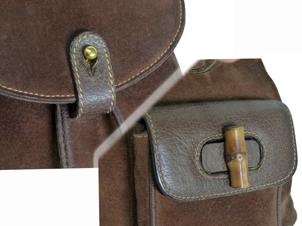 Gucci Vintage Classic Bamboo Brown Suede Backpack Small -31175 Gucci Vintage Classic Bamboo Brown Suede Backpack Small -31175