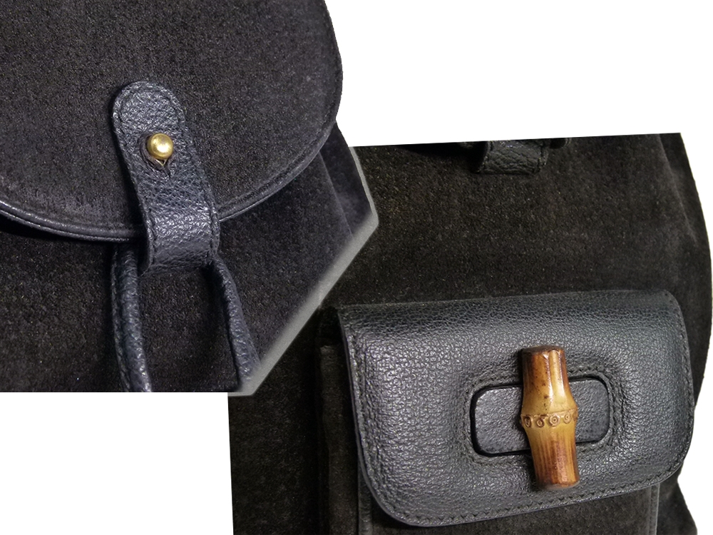 Gucci Vintage Classic Bamboo Black Suede Backpack Small -31166 Gucci Vintage Classic Bamboo Black Suede Backpack Small -31166