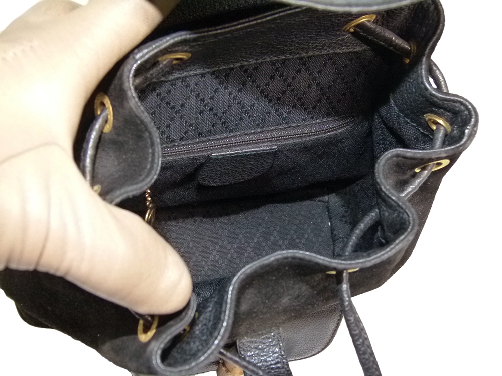 Gucci Vintage Classic Bamboo Black Suede Backpack Small -31169 Gucci Vintage Classic Bamboo Black Suede Backpack Small -31169