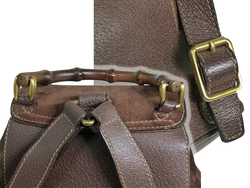Gucci Vintage Classic Bamboo Brown Suede Backpack Small -31176 Gucci Vintage Classic Bamboo Brown Suede Backpack Small -31176