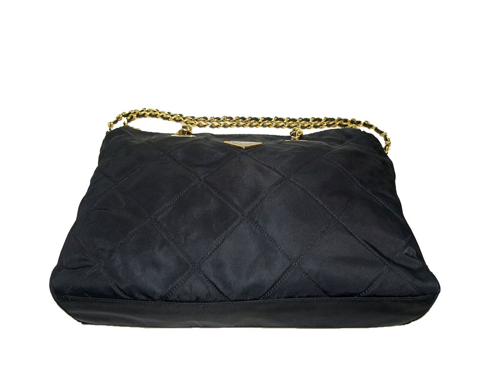 Prada Black Nylon Vintage Quilted Zip-Top Gold Hardware Bag-31329 Prada Black Nylon Vintage Quilted Zip-Top Gold Hardware Bag-31329