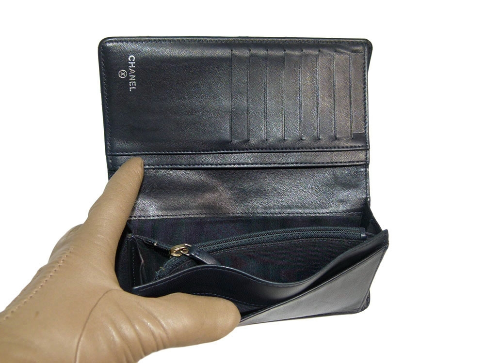 Chanel 16446375 Black Lambskin 8 Cards Long Wallet Silver Tone Hardware-31555 Chanel 16446375 Black Lambskin 8 Cards Long Wallet Silver Tone Hardware-31555