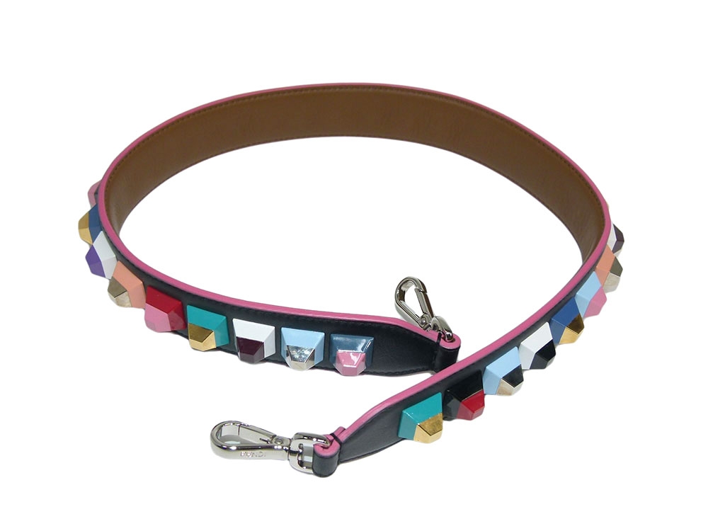 Fendi 8AV077 Geo Studded Multicolor/ Palladium Embellished Leather Shoulder Strap-31564 Fendi 8AV077 Geo Studded Multicolor/ Palladium Embellished Leather Shoulder Strap-31564