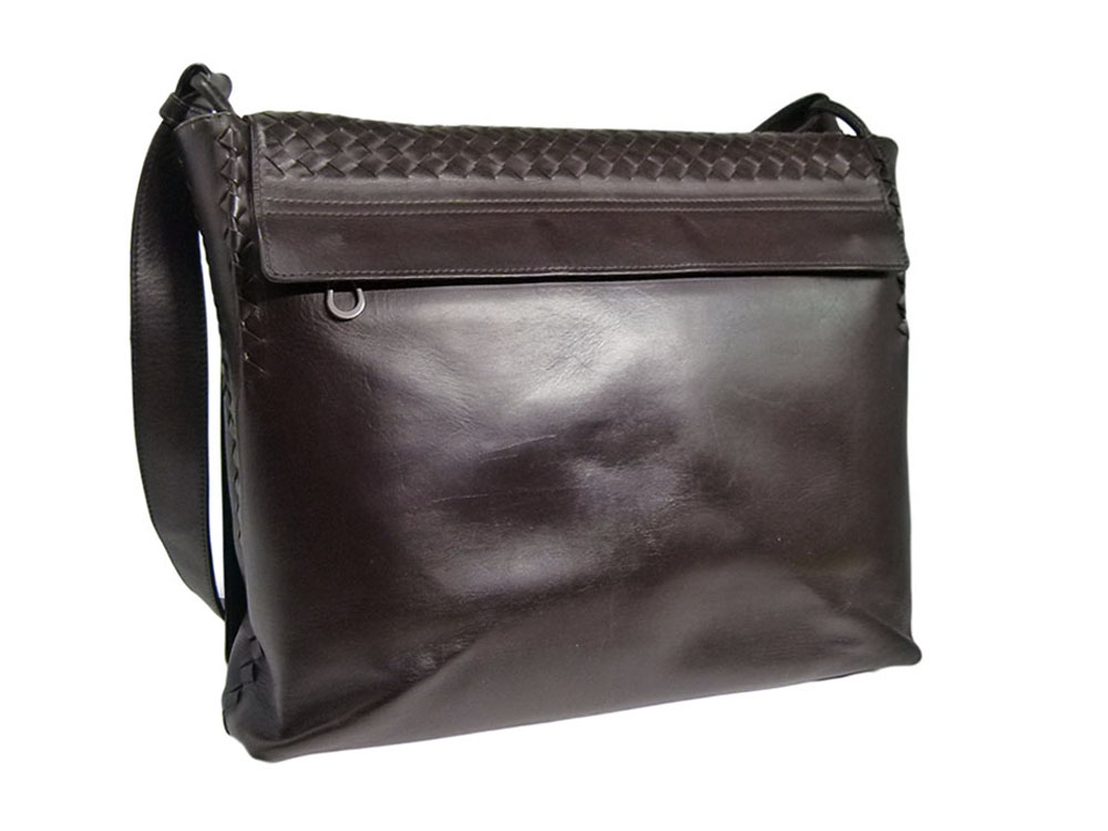 Bottega Veneta 221065 Black Men's Woven Flap Messenger Bag-31540 Bottega Veneta 221065 Black Men's Woven Flap Messenger Bag-31540