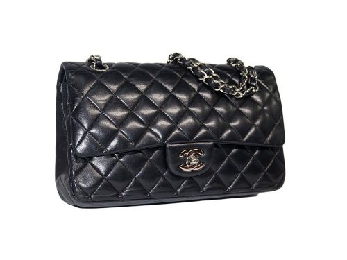 Chanel 12855860 Black Lambskin Medium Classic Flap Silver Hardware-0
