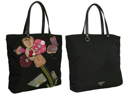 Limited Edition ! Prada BR2844 Black Nylon Tessuto Flower Python