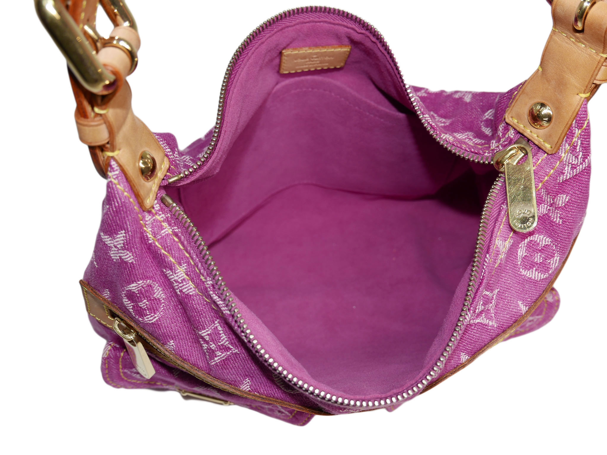 Limited Collection ! Louis Vuitton Monogram Denim Fuchsia Baggy PM Hobo Bag with detachable Shoulder Strap (SL0026)-32435 Limited Collection ! Louis Vuitton Monogram Denim Fuchsia Baggy PM Hobo Bag with detachable Shoulder Strap (SL0026)-32435