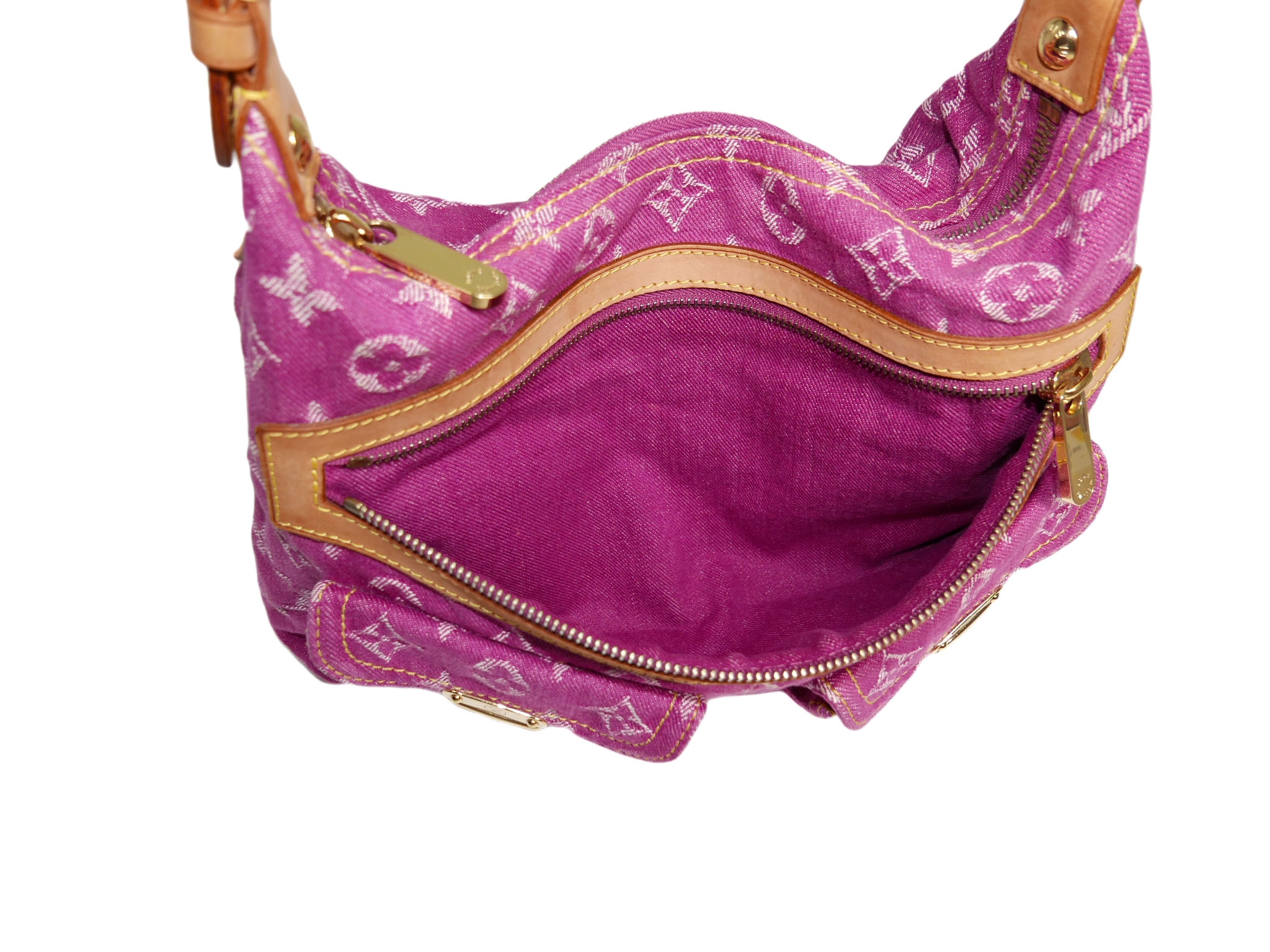 Limited Collection ! Louis Vuitton Monogram Denim Fuchsia Baggy PM Hobo Bag with detachable Shoulder Strap (SL0026)-32434 Limited Collection ! Louis Vuitton Monogram Denim Fuchsia Baggy PM Hobo Bag with detachable Shoulder Strap (SL0026)-32434