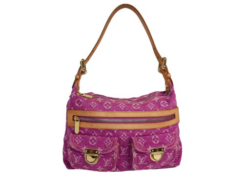 Limited Collection ! Louis Vuitton Monogram Denim Fuchsia Baggy PM Hobo Bag with detachable Shoulder Strap (SL0026)-0