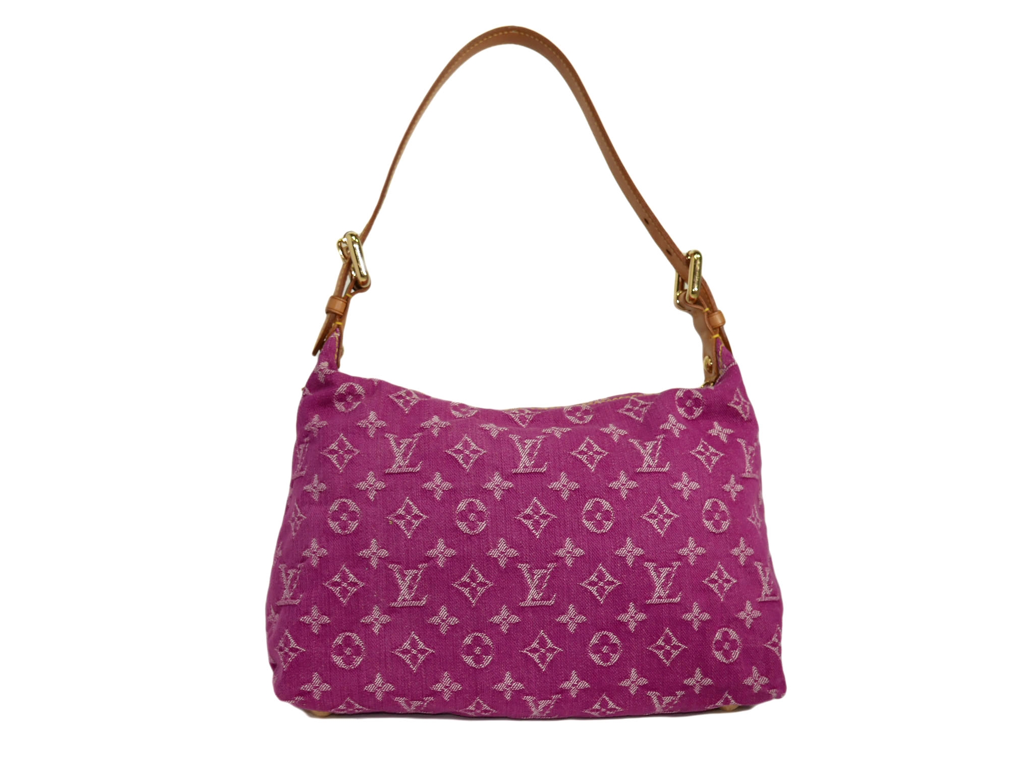 Limited Collection ! Louis Vuitton Monogram Denim Fuchsia Baggy PM Hobo Bag with detachable Shoulder Strap (SL0026)-32440 Limited Collection ! Louis Vuitton Monogram Denim Fuchsia Baggy PM Hobo Bag with detachable Shoulder Strap (SL0026)-32440