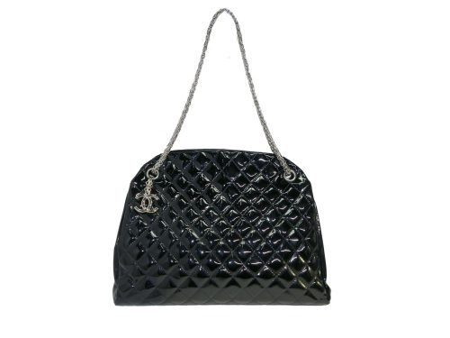 Chanel 14179997 Black Patent Leather Mademoiselle Maxi Bowling Tote with Silver Bijoux Chain -0