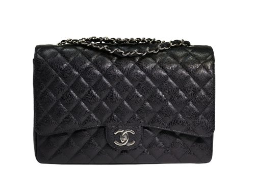 Chanel 17493326 Black Caviar Maxi Double Flap Silver Hardware-1