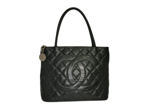Chanel 6670492 Black Caviar Medallion Tote Silver Hardware-0