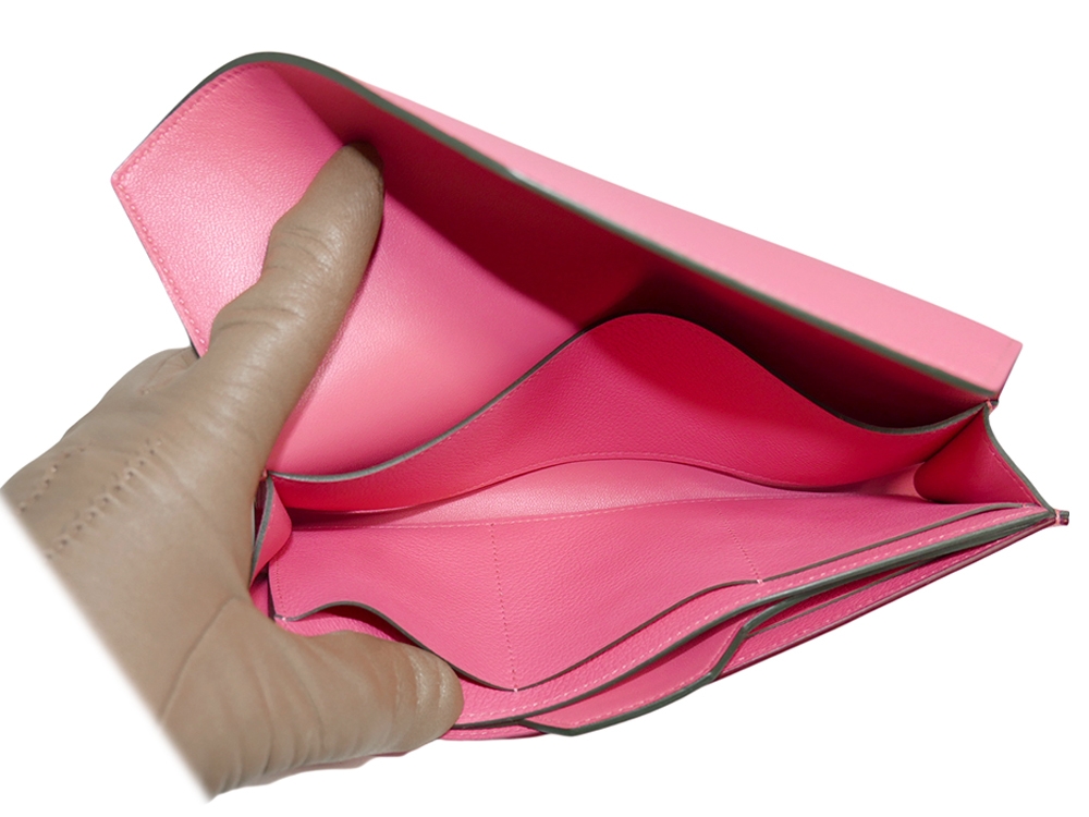 Hermes Rose Azalee Evercolor Calfskin Passant Long Wallet/ Clutch-33607 Hermes Rose Azalee Evercolor Calfskin Passant Long Wallet/ Clutch-33607