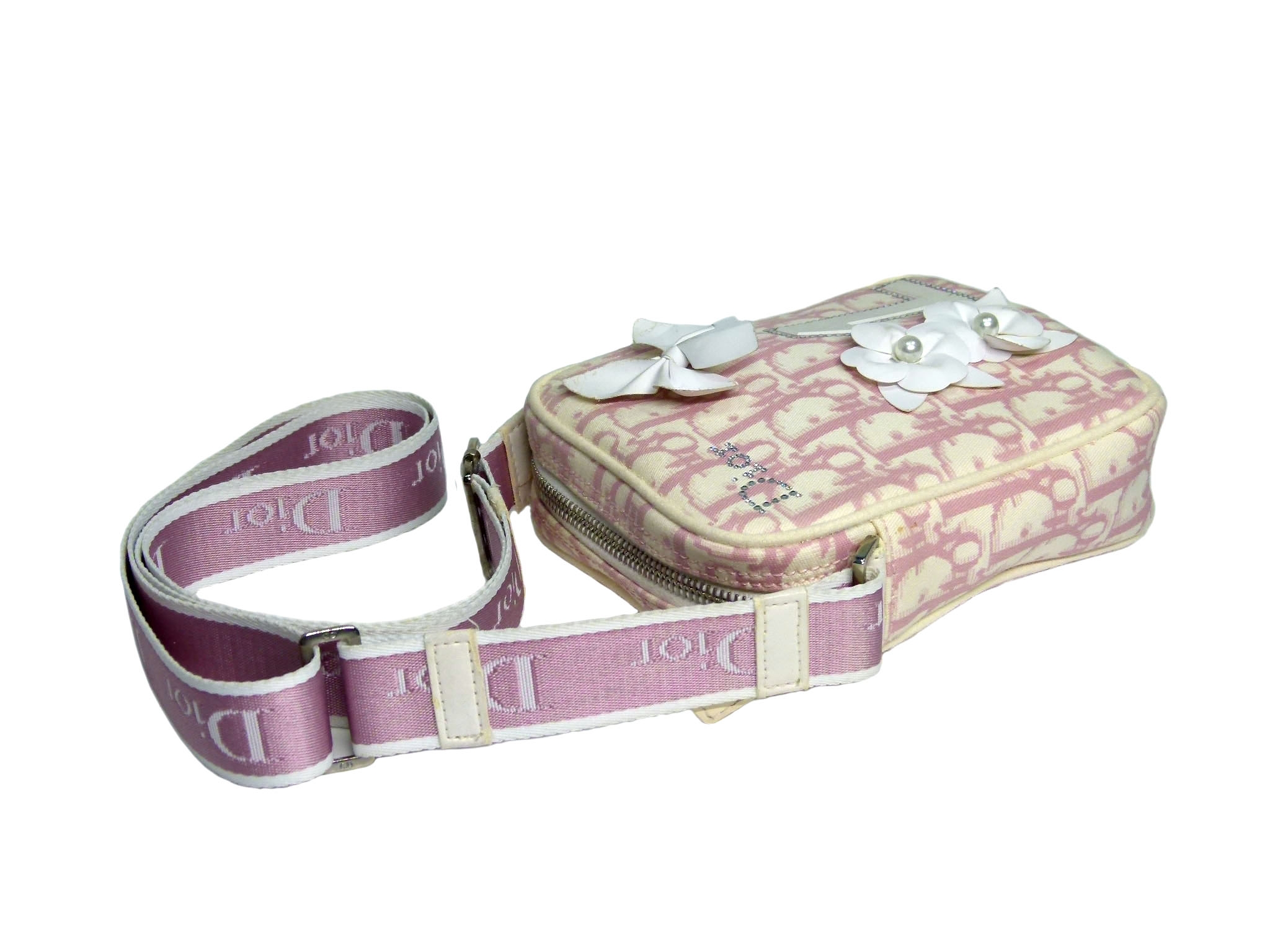 Christian Dior Girly Pink Crystal Blossom Canvas Limited Signature Small Sling Bag-33471 Christian Dior Girly Pink Crystal Blossom Canvas Limited Signature Small Sling Bag-33471