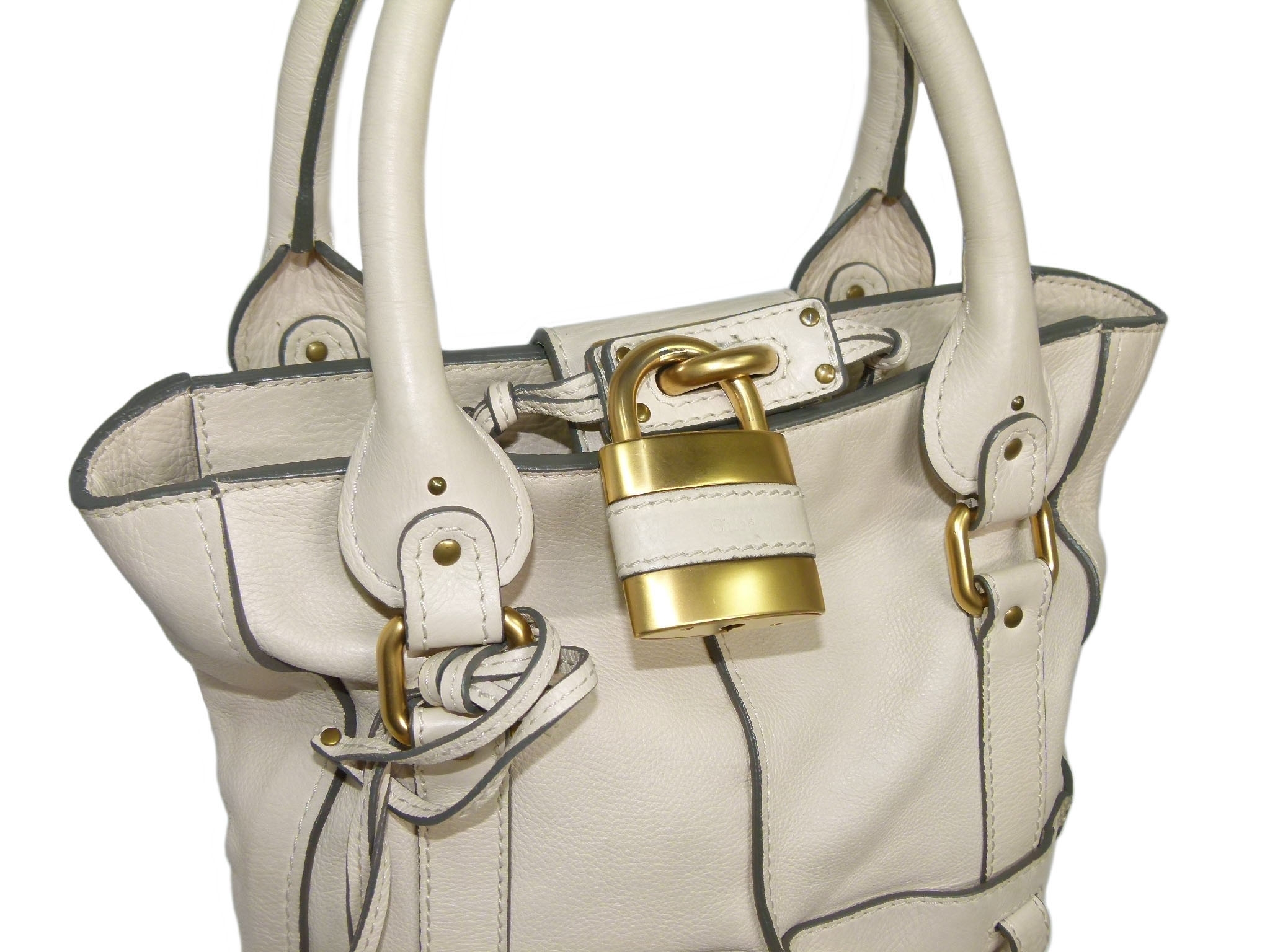 Chloe Beige/ Off White Leather Paddington Vertical Tote -33464 Chloe Beige/ Off White Leather Paddington Vertical Tote -33464