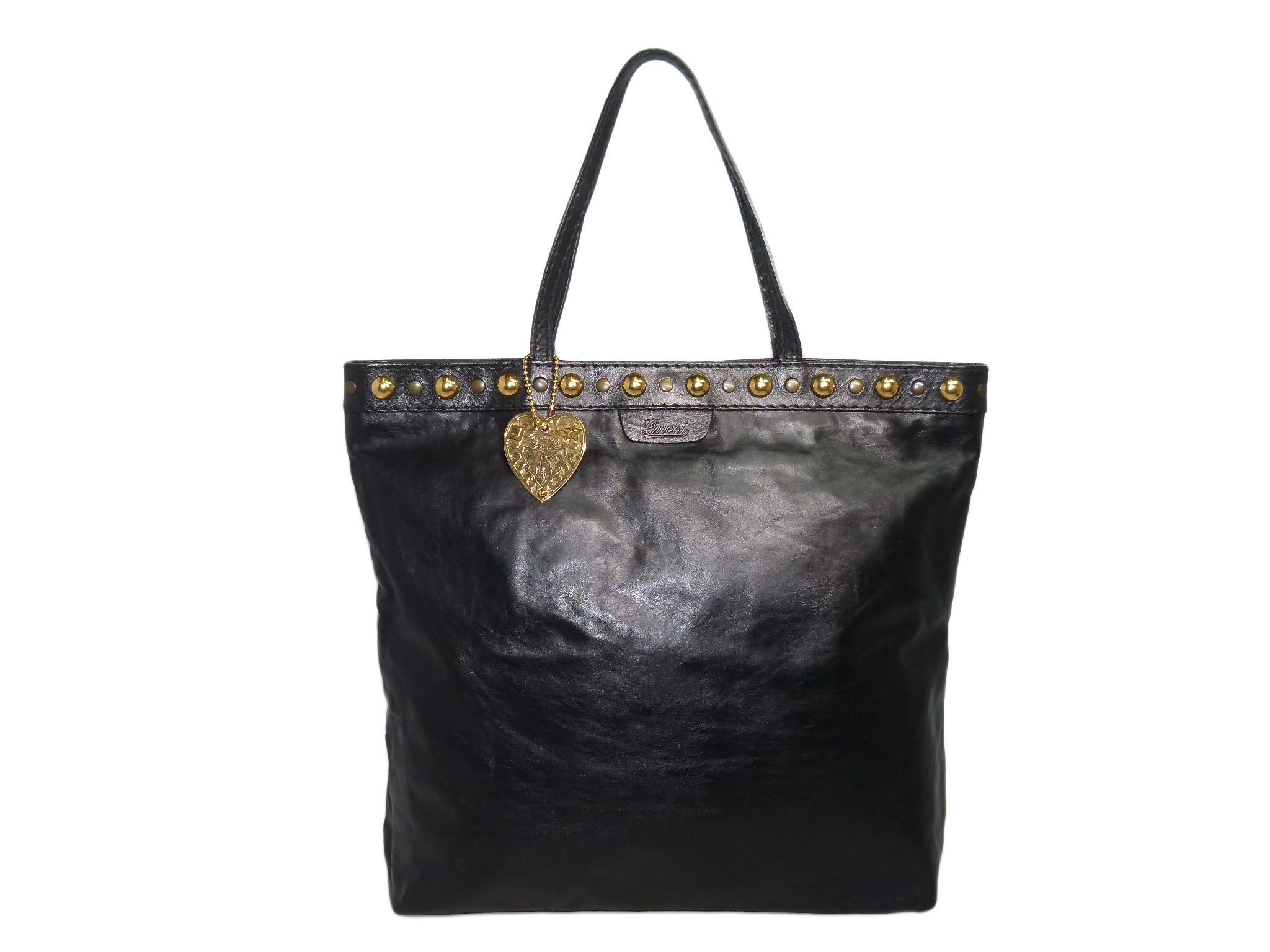 Gucci 208940 Black Leather Babouska Studs Medium Tote Bag-0 Gucci 208940 Black Leather Babouska Studs Medium Tote Bag-0