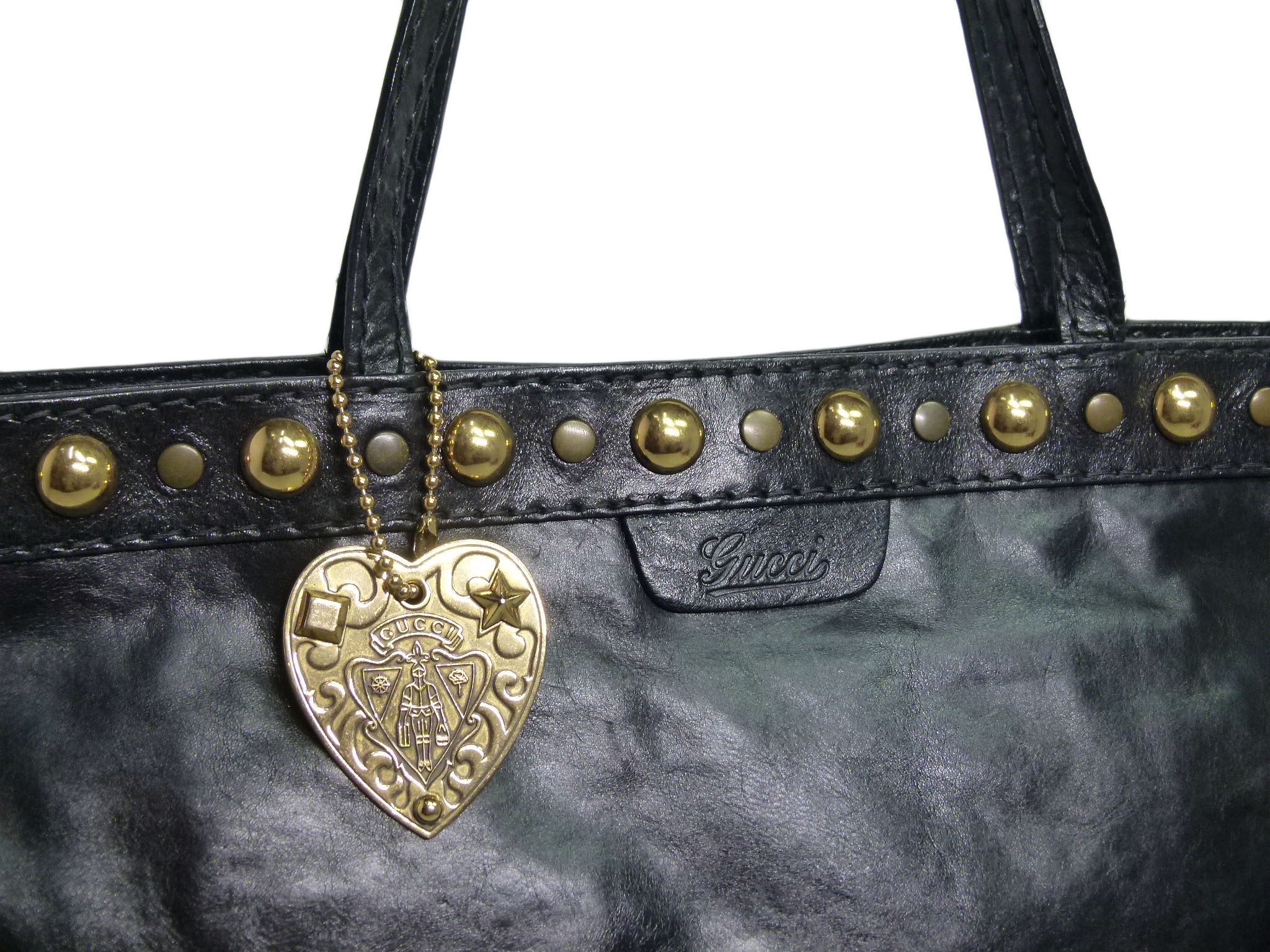 Gucci 208940 Black Leather Babouska Studs Medium Tote Bag-33478 Gucci 208940 Black Leather Babouska Studs Medium Tote Bag-33478