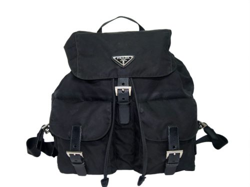 Prada1BZ811 Signature Classic Black Tessuto Fabric Two-Pocket Backpack-0