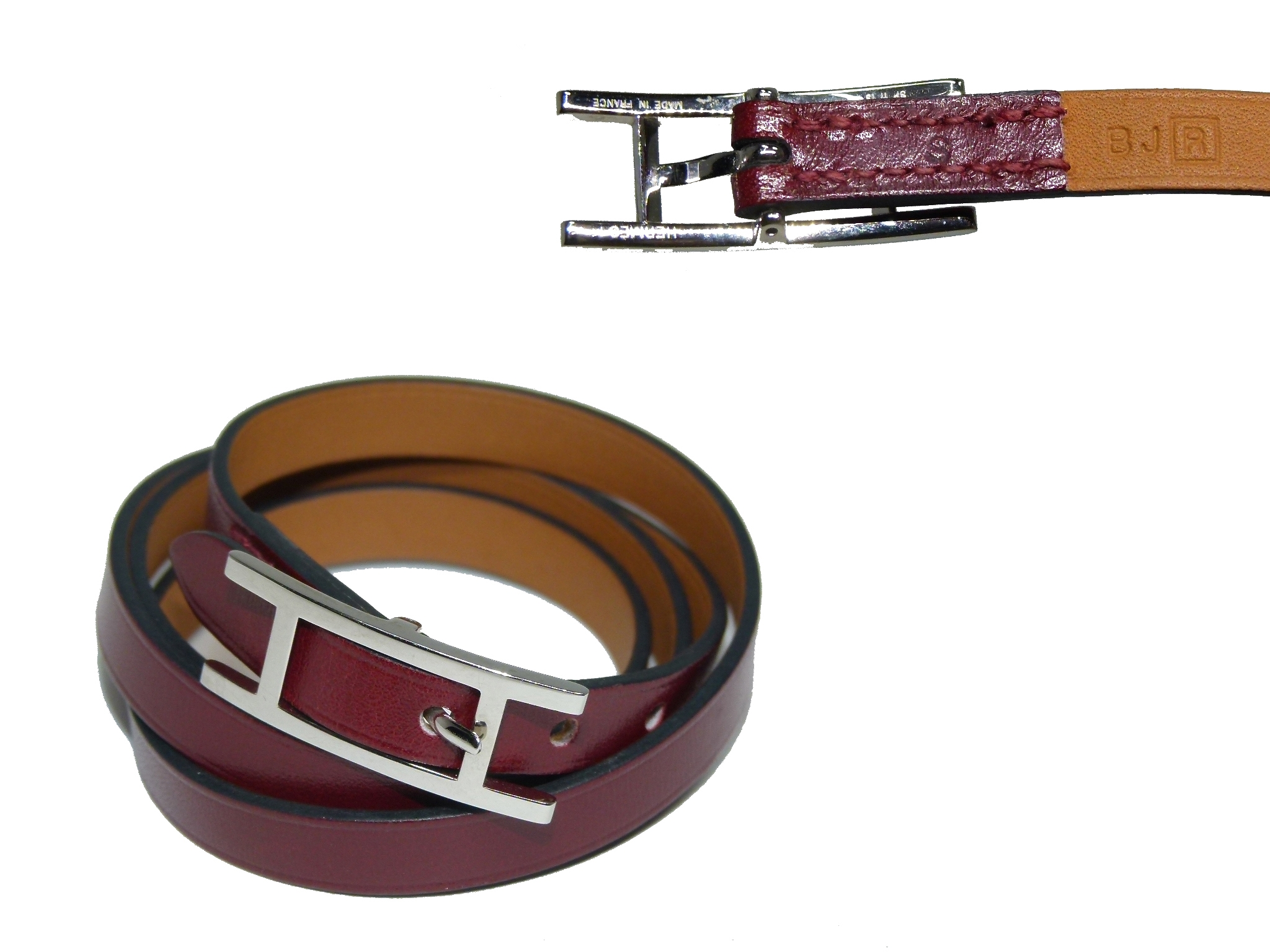 Hermes Rouge H Calf Hapi Quad Tour Leather Wrap Bracelet S Size R Stamp Palladium Hardware -33956 Hermes Rouge H Calf Hapi Quad Tour Leather Wrap Bracelet S Size R Stamp Palladium Hardware -33956